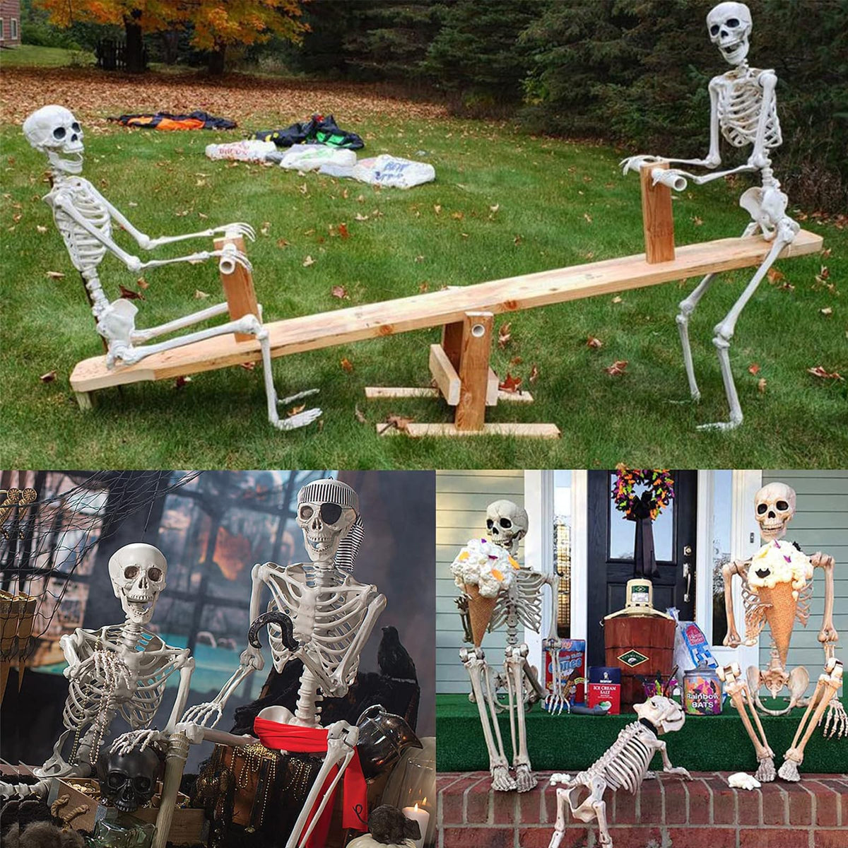 5.5 FT Skeleton Halloween Decorations, Posable Full Body Life-Size Skeleton Prop with Movable Joints for Halloween Decorations Haunted House Outdoor Yard Prop