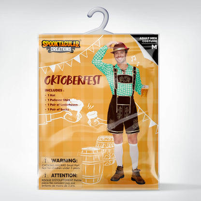 Spooktacular Creations Men Lederhosen Oktoberfest Outfit Costume, 5 Pack German Bavarian Costume Set with Hat Shirt Socks for Halloween Beer Festival - Oktoberfest - Octoberfest