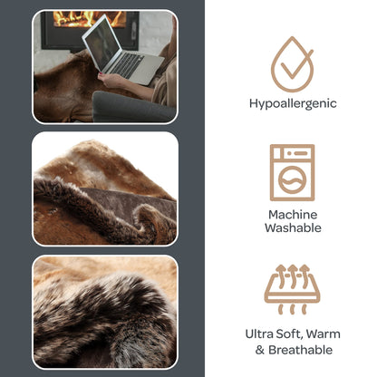 Faux Fur Throw - Luxurious, Hypoallergenic Premium Zobel Faux Marten Sable Fur Blanket with Plush Mink Back and Gift Box, 60x70” by Bedford Home (Amber Brown)
