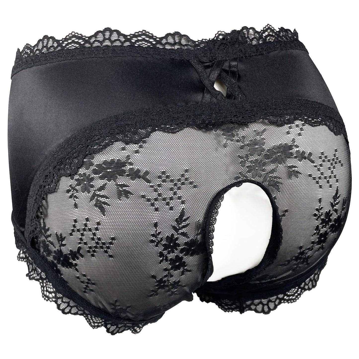 Cadiwe Femboy Sissy Black Mens Pouch Panties Men's Hipster Panty Lace Bikini Briefs Lingerie Underwear For Men-Manties-(Black-Open-L)