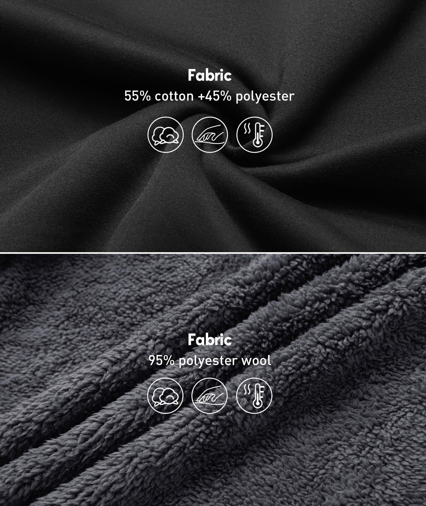 SCODI Hoodies for Men Heavyweight Fleece Sweatshirt - Full Zip Up Thick Sherpa Lined Hooded Jacket Black Grey XL