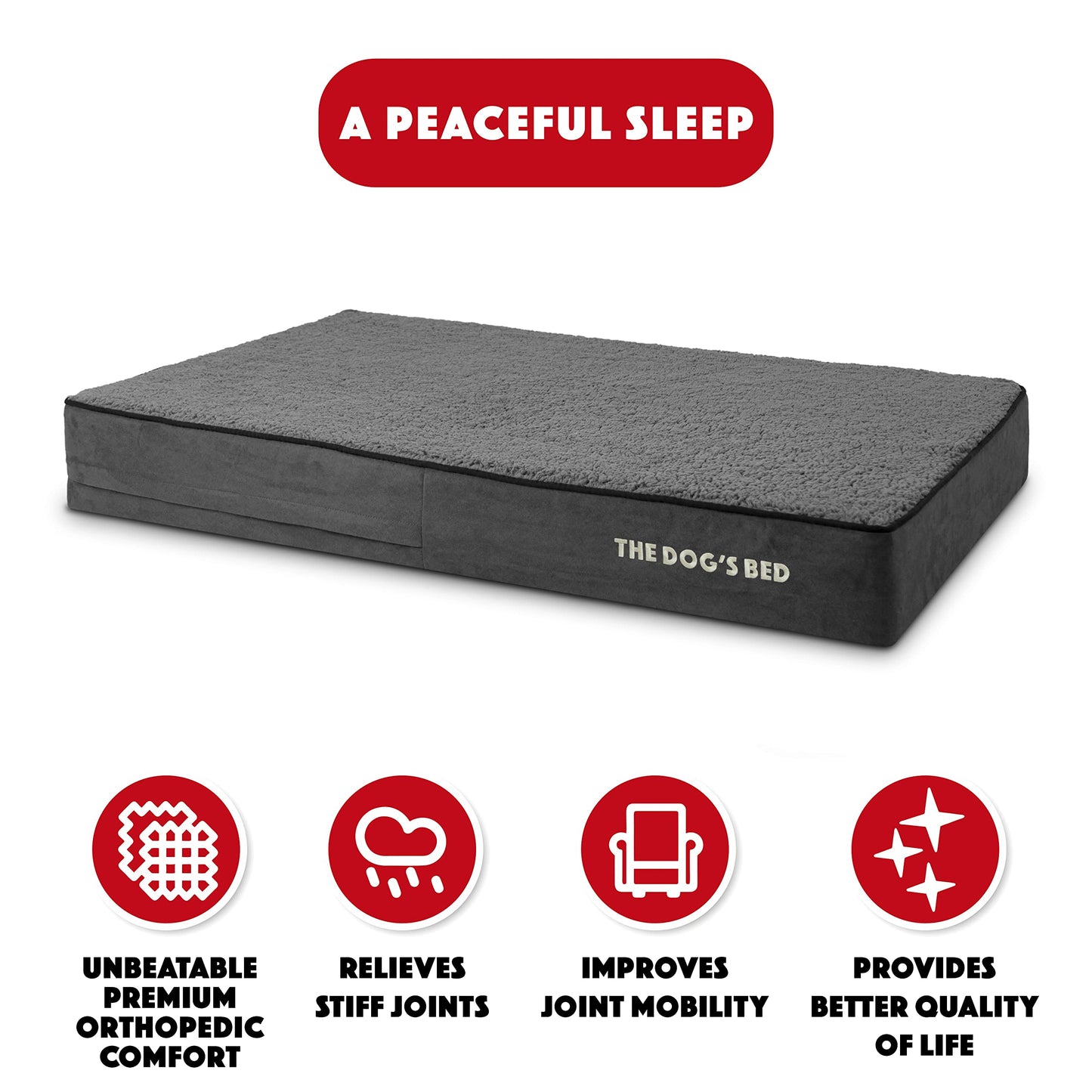 The Dog’s Bed Orthopedic Memory Foam Dog Bed, XL Grey Plush, Pain Relief for Arthritis, Hip & Elbow Dysplasia, Post Surgery, Lameness, Supportive, Calming, Waterproof Washable Cover