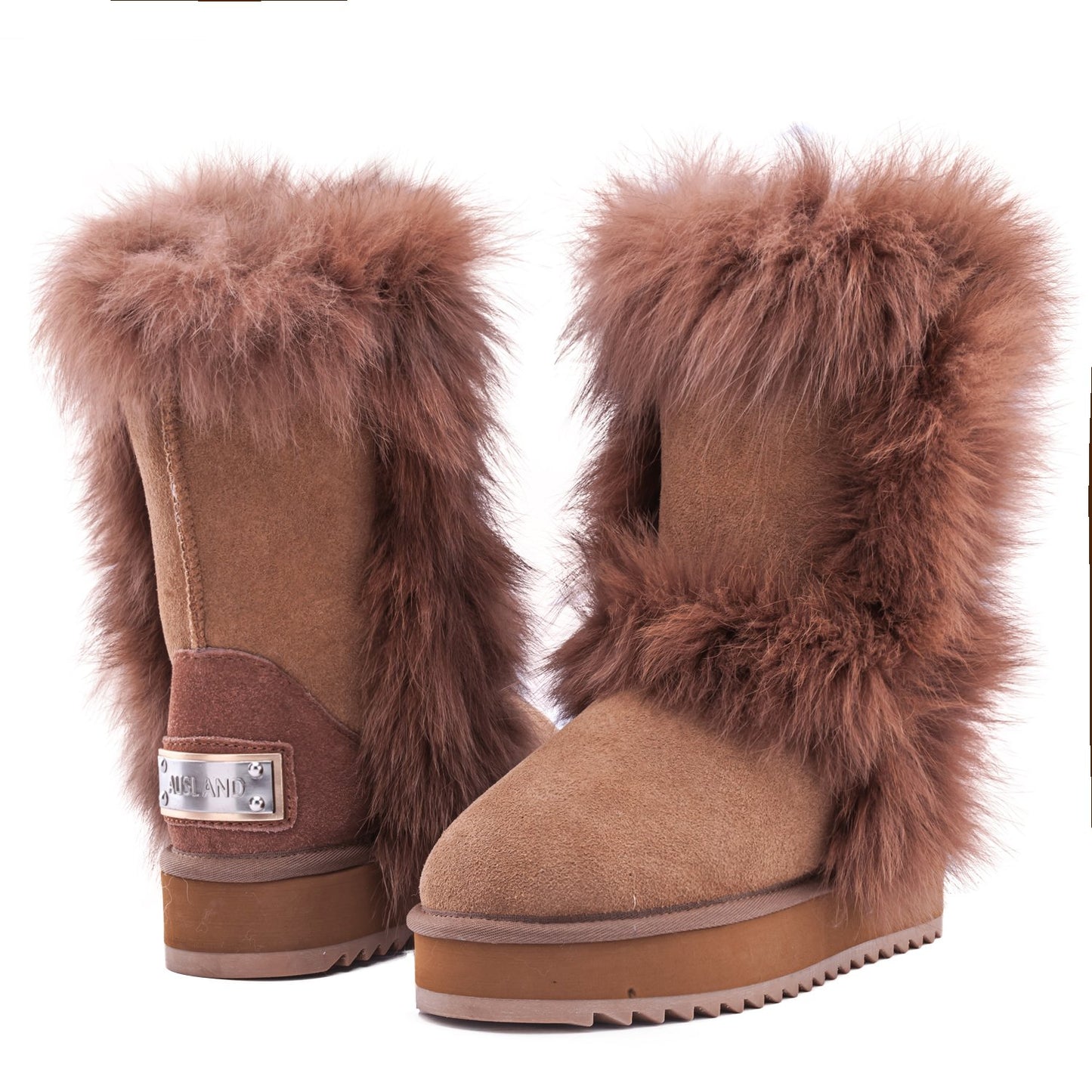 AUSLAND Waterproof Genuine Suede Platform Boots for Women Furry Winter Short Boot Ladies Fur Boots 4.5US Chestnut 99256 35EU