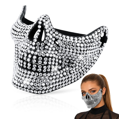 Bling Rhinestone Skull Half Mask, Rhinestone Halloween Face Mask