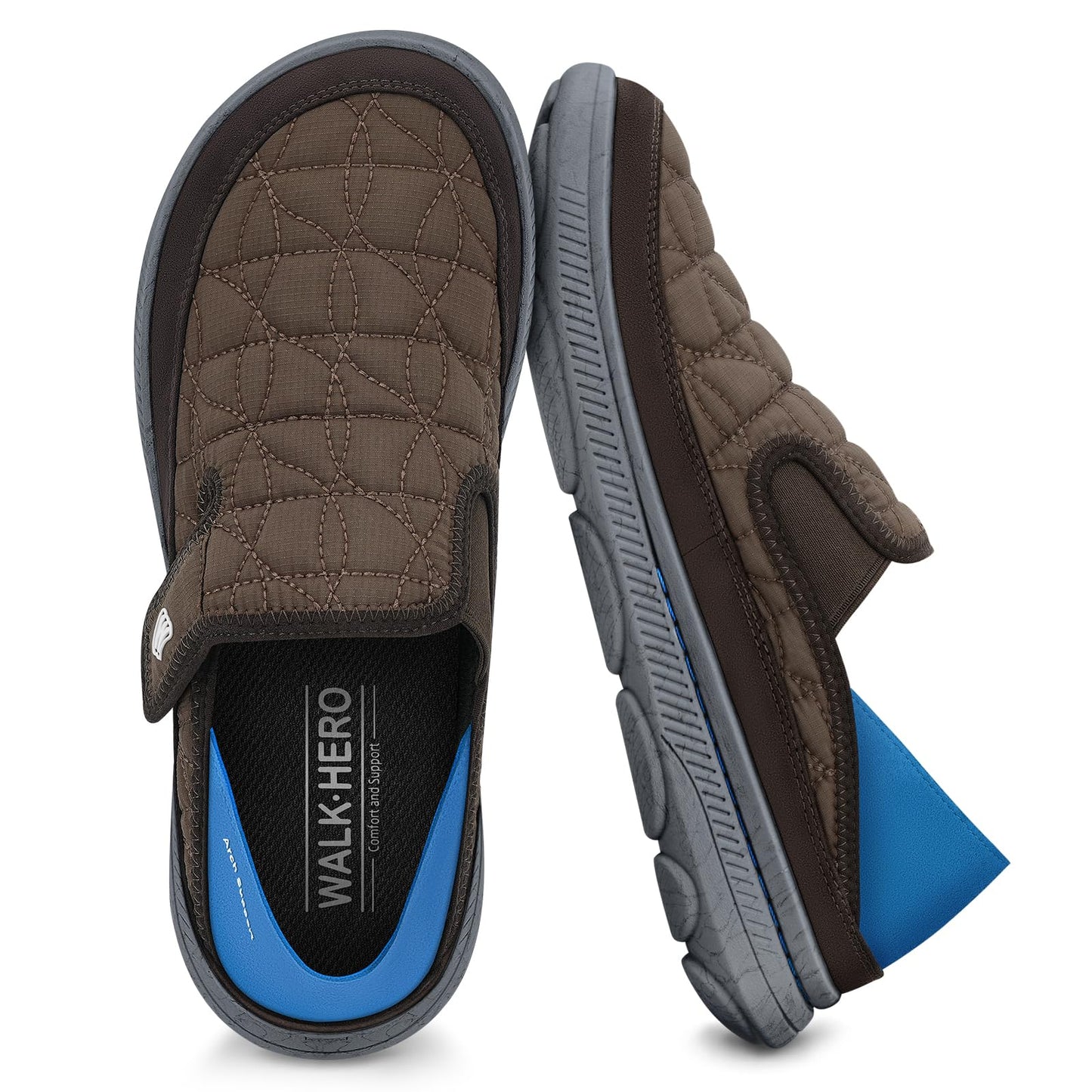 Slip On Shoes for Men, Orthopedic Men's Slippers for Plantar Fasciitis, Lightweight Wide Toes Box House Shoes Clogs with Arch Support for Pain Relief (Brown, 10.5)