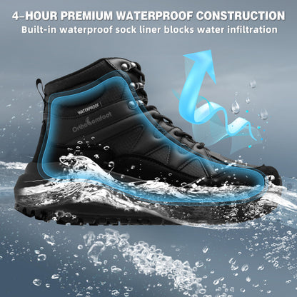 OrthoComfoot Men's Orthopedic Wide Waterproof Hiking Boots: Arch Support Plantar Fasciitis Ankle Support Mid Trekking Boots, Orthotic Non Slip Trail Shoes for Foot & Heel Pain Relief, Black, Size 12