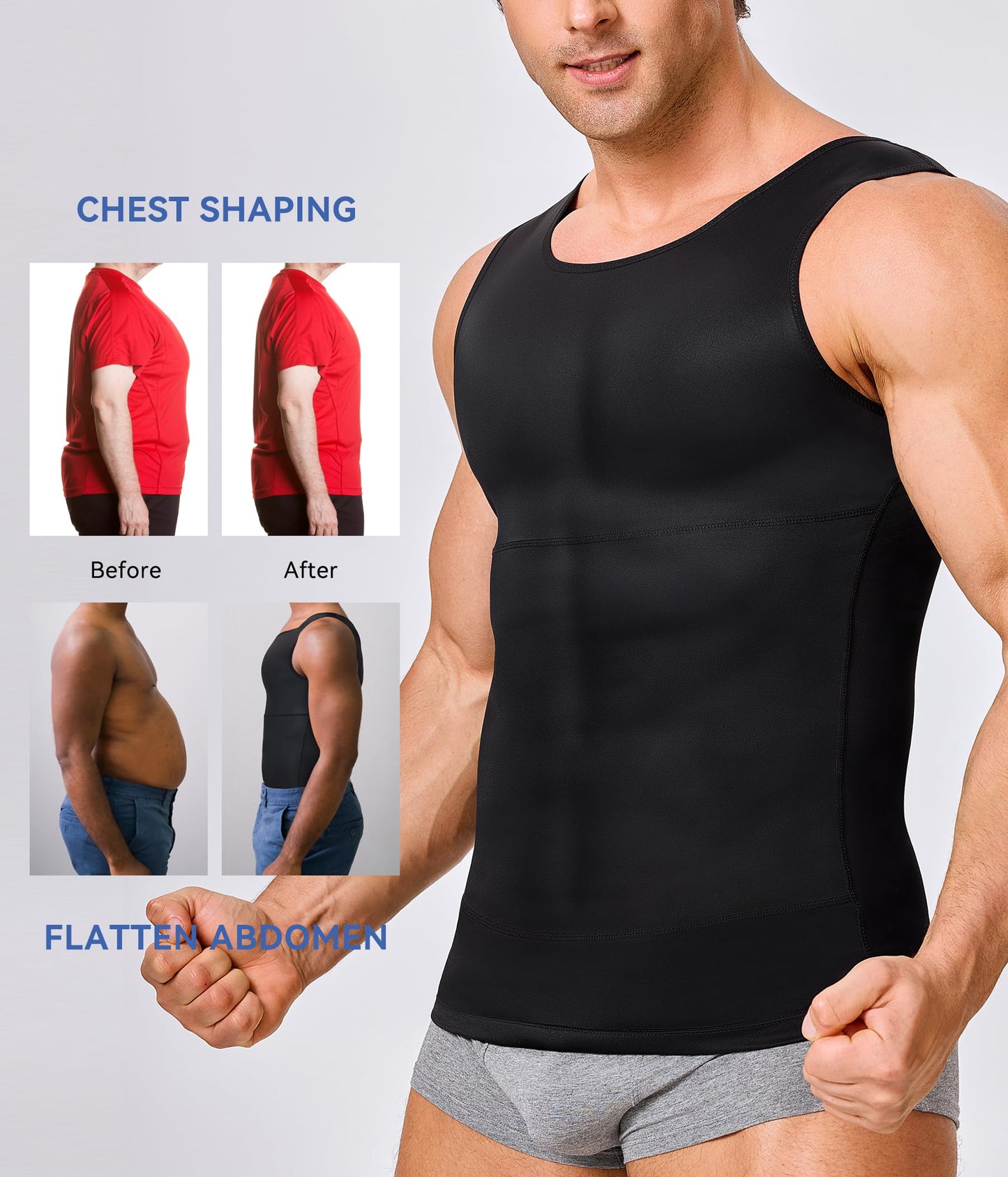 Mens Compression Shirt Slimming Body Shaper Vest Workout Tank Tops Abs Abdomen Undershirts(Black, M)
