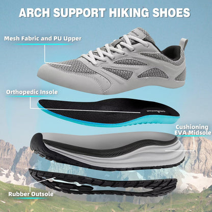 Men's Orthopedic Comfortable Trail Sneakers: Plantar Fasciitis Heel Spurs Arch Support Orthotic Neuropathy Ankle Pain Relief Running Shoes, Fit Hammer Toes Golf Workout Walking Shoes Grey Size 12