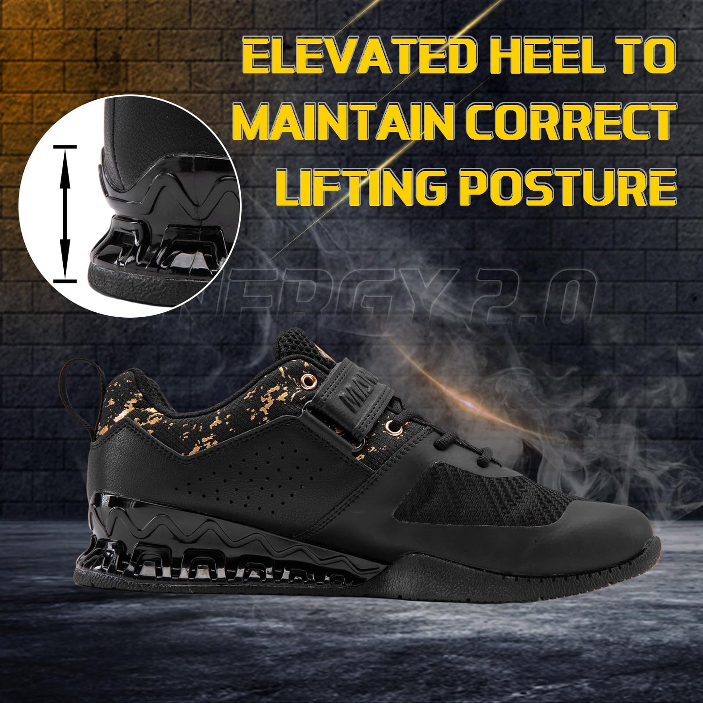 MANUEKLEAR Strong Anti-Slip Deadlift Lifting Squat Shoes for Men, Professional Training Weightlifting Shoes for Men and Women with Rubber Non-Slip Sole Obsidian Black