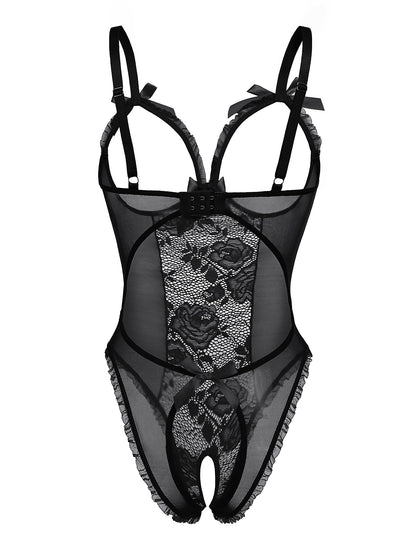Avidlove Women One Piece Lingerie Sexy Lace Babydoll Mini Bodysuit A-black