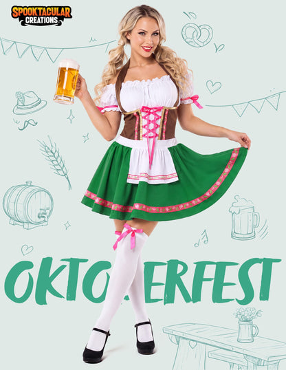 Spooktacular Creations Oktoberfest Outfits Women Costume, German Bavarian Dirndl Dress Beer Girl Garden Babe Maid Set for Cosplay Carnival Halloween Party,Green(Medium)