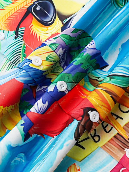 Hardaddy Men's Summer Hawaiian Shirts Funny Performence Printed Casual Button Down Bowling Shirt(Color12,3XL)