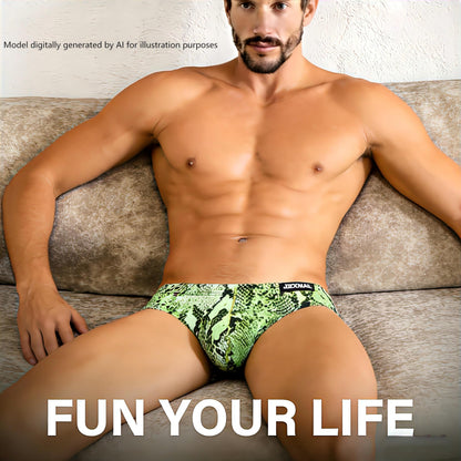 JOCKMAIL 2PCS/Pack Men's Leopard Print Underwear Briefs Sexy Comfort Soft Stretch Classic Fit Serpentine Briefs (US, Alpha, X-Large, Regular, Regular, Yellow+Green)