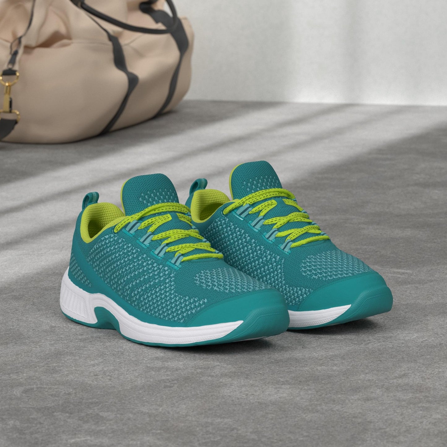 Orthofeet Women's Orthopedic Knit Coral Sneakers, Turquoise, Size 8 Wide