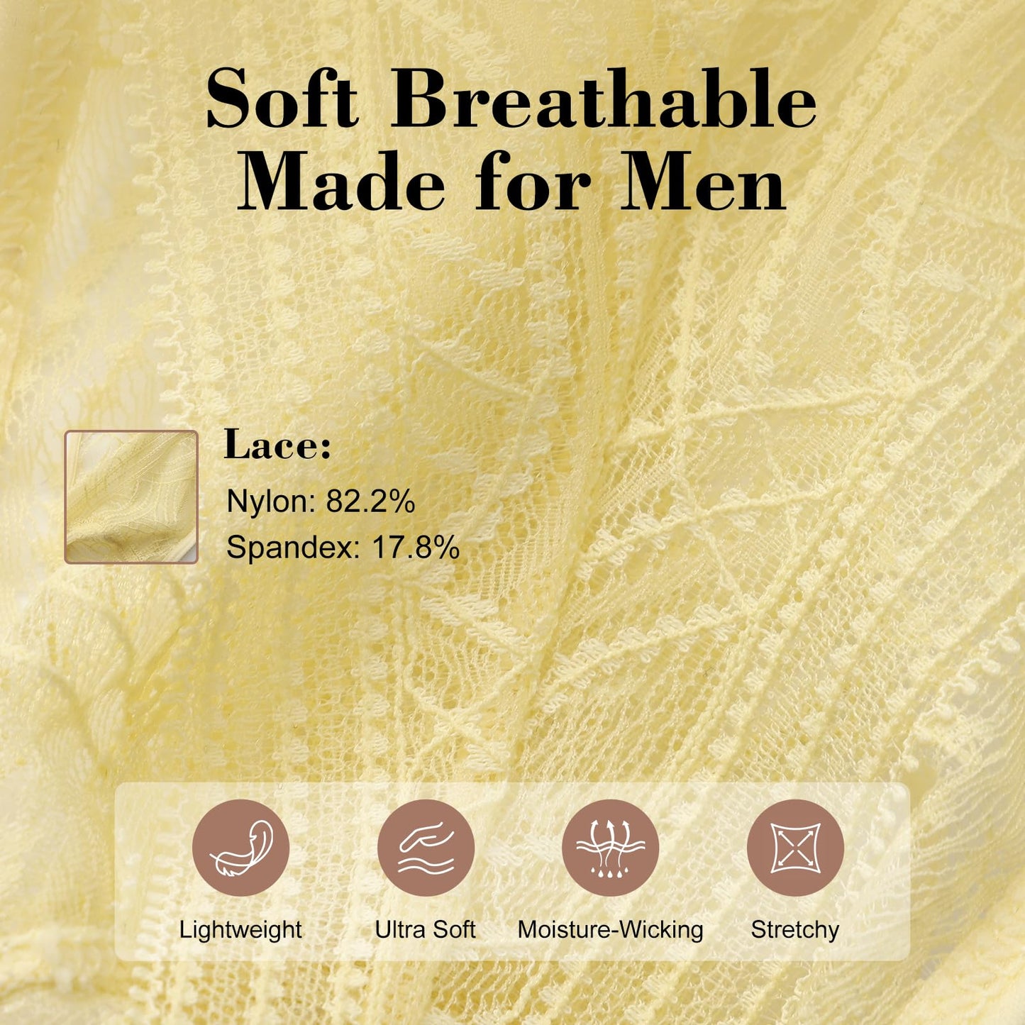 BSZN Men's Sexy Thong, Yellow Lace Detachable Chain Piercing Ring Bulge Pouch Mid Rise Sunny Wild Sexy Lingerie