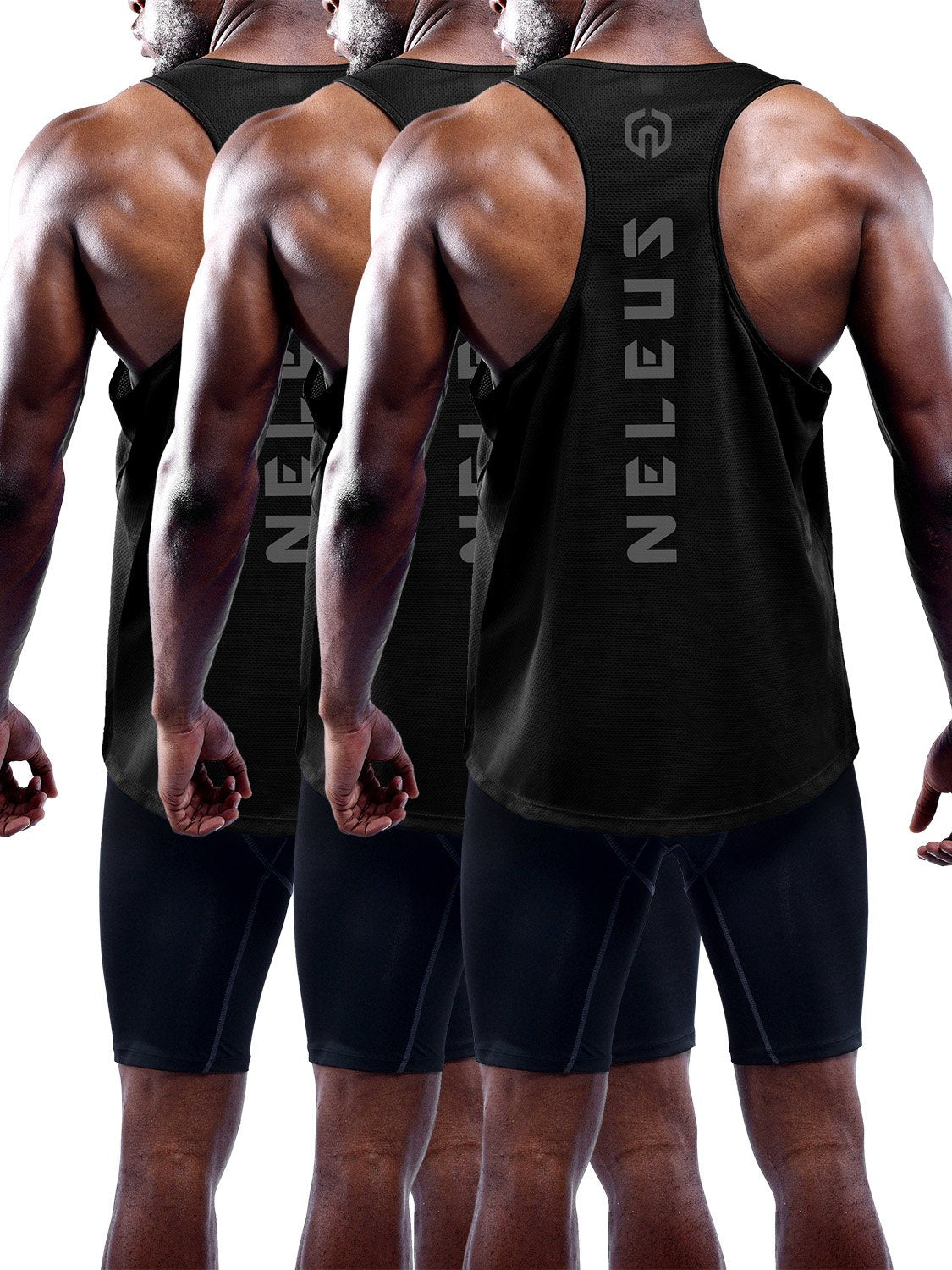 NELEUS Men's 3 Pack Dry Fit Y-Back Muscle Tank Workout Gym Shirt,5031,Black,XL