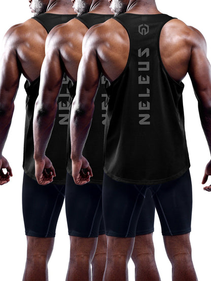 NELEUS Men's 3 Pack Dry Fit Y-Back Muscle Tank Workout Gym Shirt,5031,Black,XL
