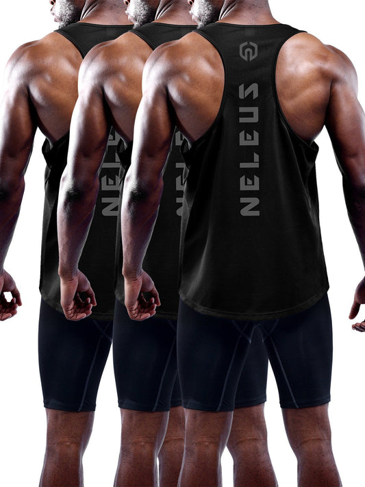 NELEUS Men's 3 Pack Dry Fit Y-Back Muscle Tank Workout Gym Shirt,5031,Black,XL