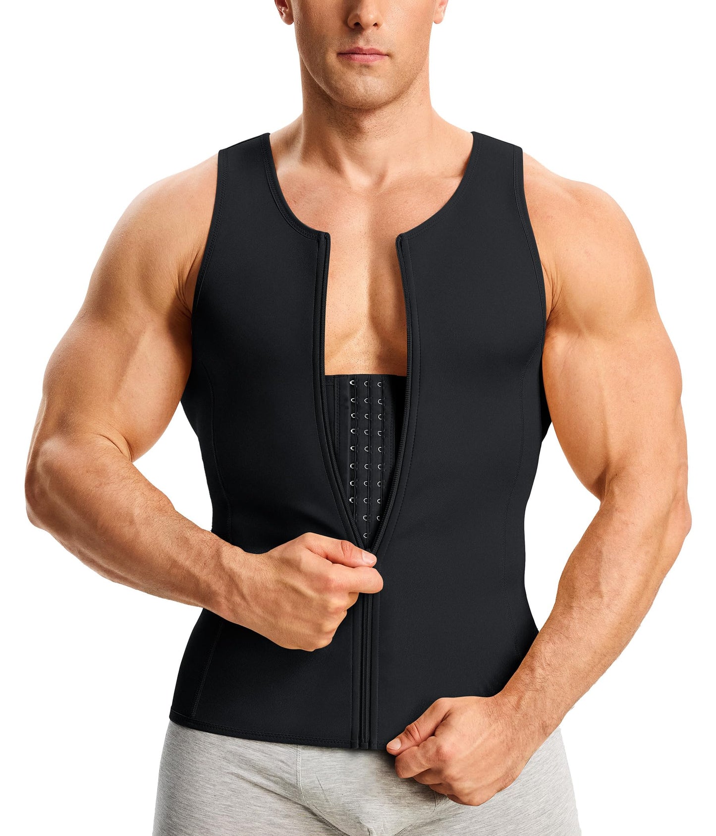 Nebility Mens Shapewear Fajas para Hombres Compression Shirt Men Body Shaper Tank Top Compression Undershirt Vest Sleeveless, Black - L