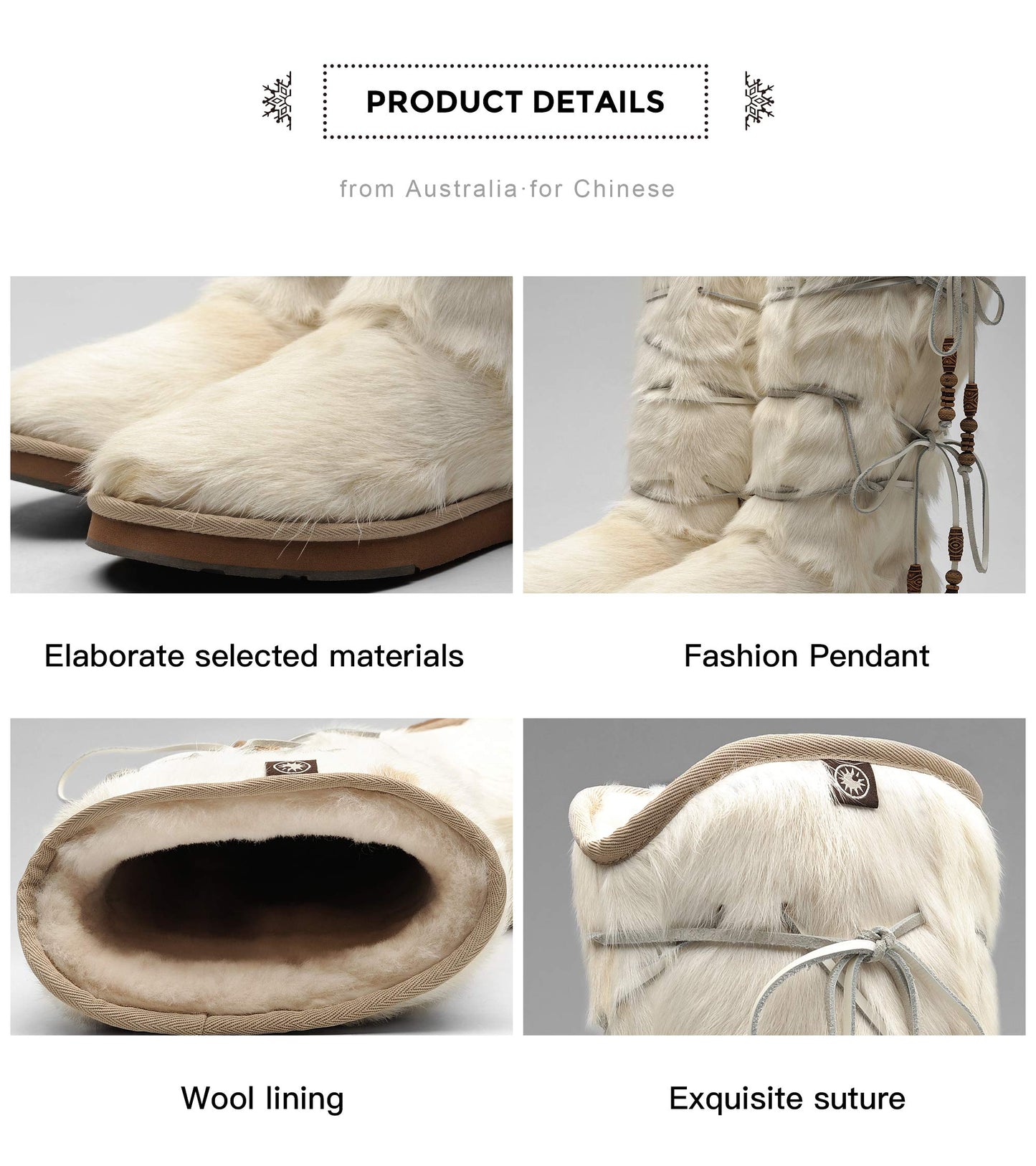 AUMU Womens Comfort Suede Fur Mid-calf Winter Boots White Size 7