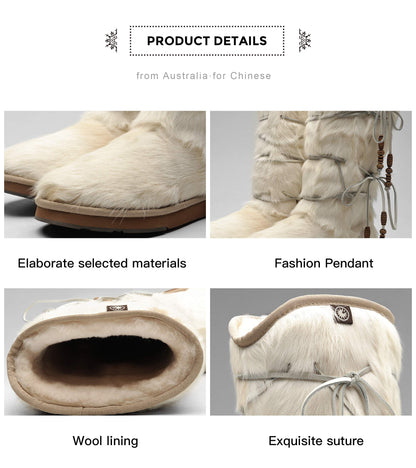 AUMU Womens Comfort Suede Fur Mid-calf Winter Boots White Size 7
