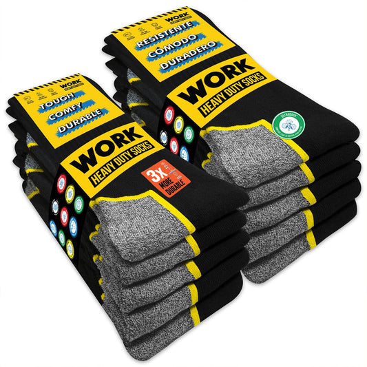 SOXCO WORK Socks for Men Crew Length Black Socks 10 Pairs, US 13-15