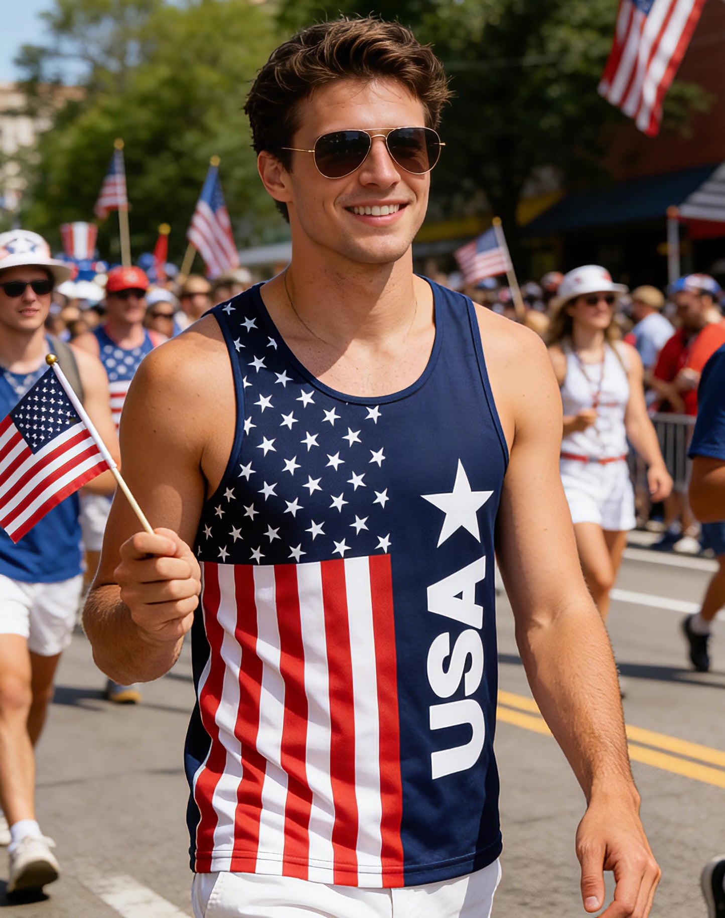 Stars and Stripes - Men's American Flag Stripes and Stars Tank Top Shirt USA Flag Sleeveless Patriotic Tees