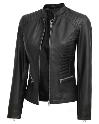 Blingsoul Black Lambskin Leather Jacket Womens - womens jackets casual| [1310423] Rachel Black, M