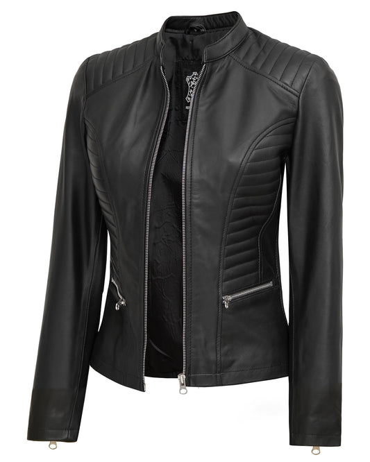 Blingsoul Black Lambskin Leather Jacket Womens - womens jackets casual| [1310423] Rachel Black, M
