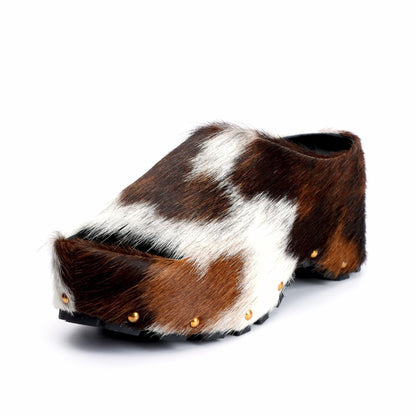 XOBZJH Long-Hair Calfskin Chunky Clog Slide for Women - Memory Foam Luxury Slip on Shoes Women's Mules & Platform Clogs,Designer Mules for Women 2025 Beige