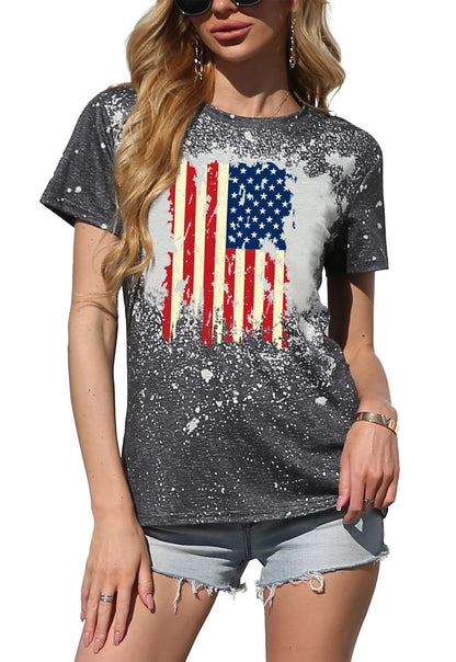 American Flag Shirt Women Patriotic Shirt Vintage USA Flag Bleached T-Shirt Short Sleeve 4th of July Tee Tops (Dark Grey-2, X-Large)