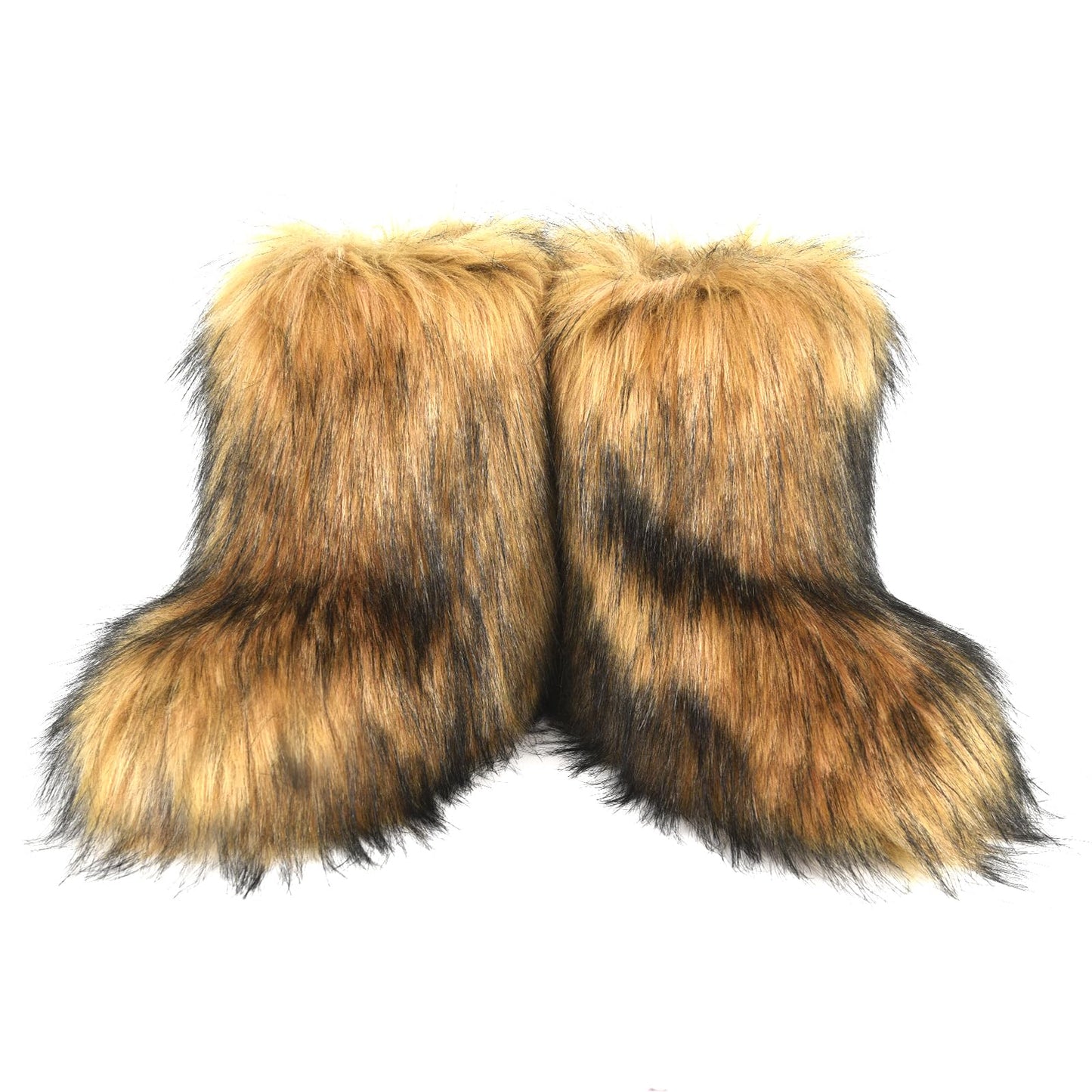 qenqenr Fashion Fur Boots,Flat Heel Comfy Plush Warm Snow Booties,2025 Winter Outdoors Furry Boots,Mid-Calf Faux fur Boot for Women