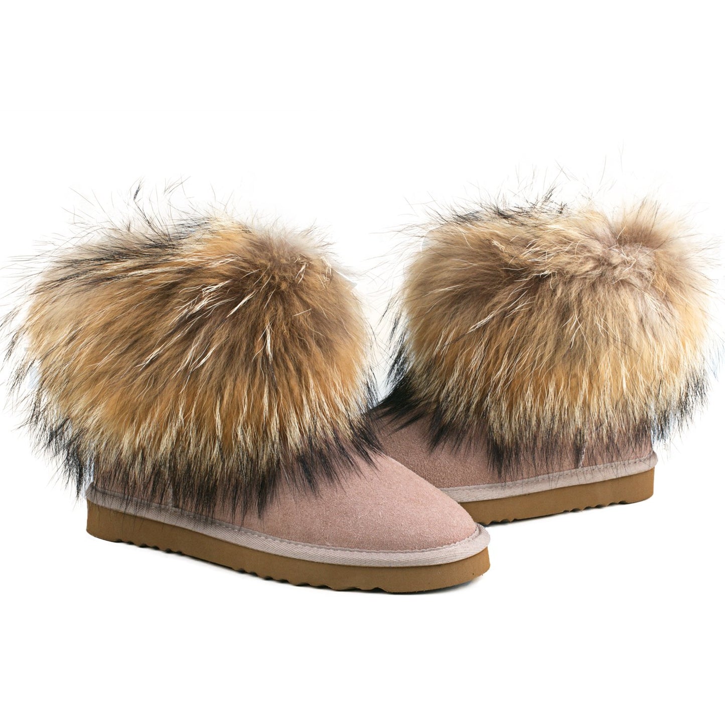 AUSLAND Genuine Suede Waterproof Boots for Women Furry Fur Winter Ankle Boots Warm Fluffy Snow Boot 9.5US Sand 99251 40EU