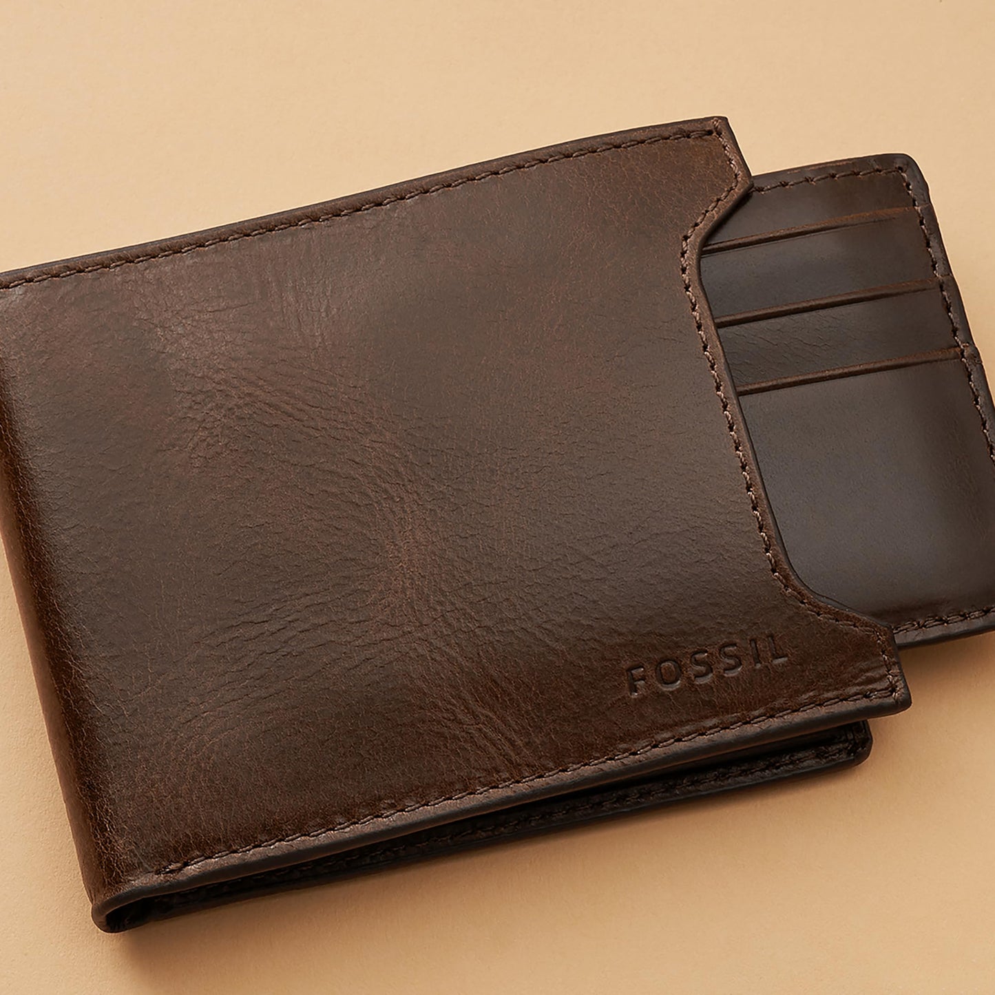 Fossil Men's Derrick Leather Bifold Sliding 2-in-1 with Removable Card Case Wallet, Dark Brown, (Model: ML3685201)