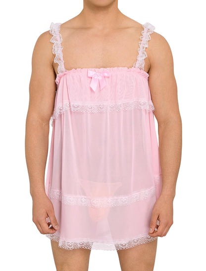 Men's Crossdressing Nightwear Dress Lingerie Outfit Pink X-Large