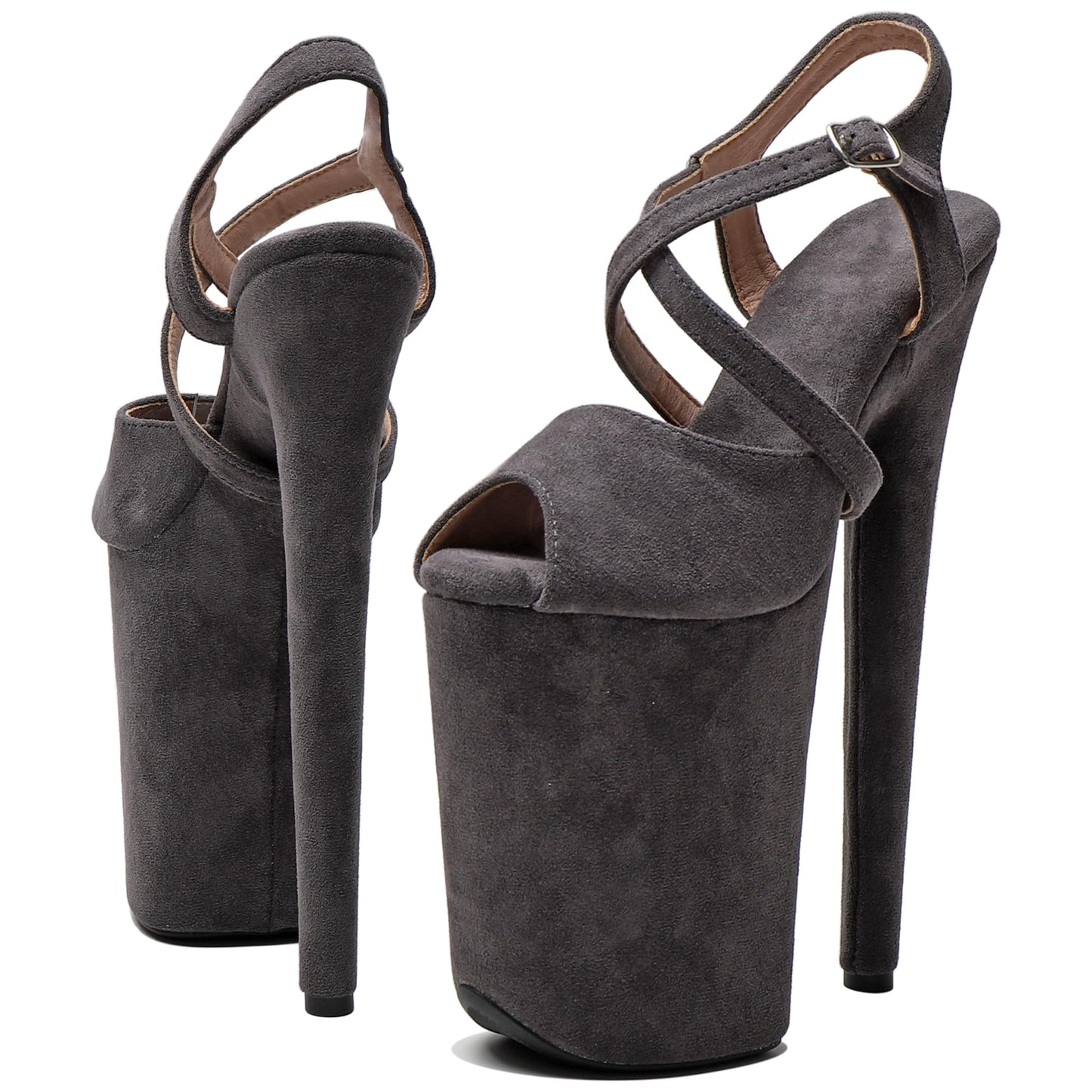 Women's 9 in Platform Heels Ankle-Strap Sexy, 23 CM Pole Dance High Heel Platform, Exotic Platform Pole Dancer Heels Shoes Stiletto 6 7 8 10 in US 10, Gray