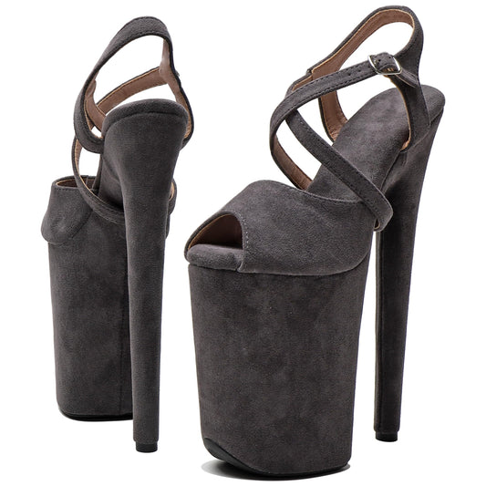 Women's 9 in Platform Heels Ankle-Strap Sexy, 23 CM Pole Dance High Heel Platform, Exotic Platform Pole Dancer Heels Shoes Stiletto 6 7 8 10 in US 10, Gray