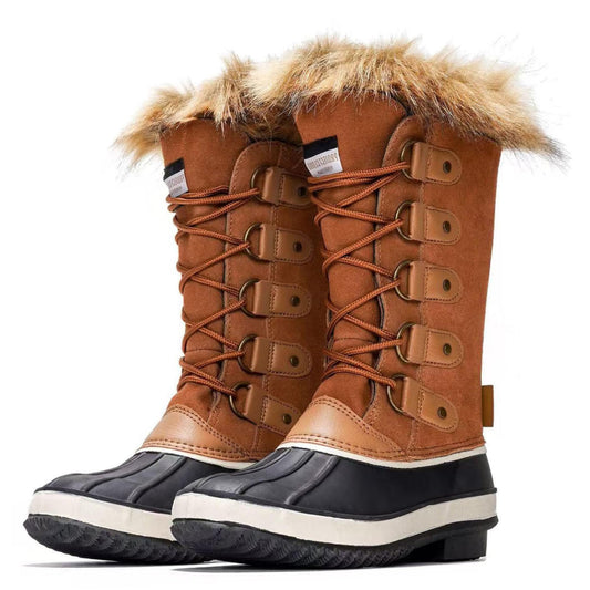 Project Cloud Womens Snow Boots - Genuine Leather Memory Foam Insole Fur Mid-Calf Winter Snow Boots for Women Footwear - Lightweight Non-Slip Outdoor Shoes (Ventura,TAN,7)