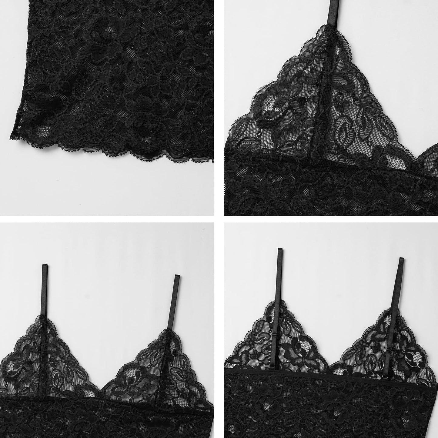 Men’s Lace Cami Top Floral Sheer Camisole Ruffle V-Neck Sleeveless Shirt See Through Undershirt Black Medium