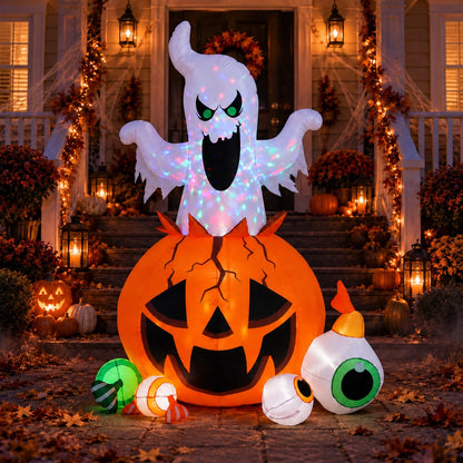 Halloween Inflatable Ghost Pumpkin with Colorful LED Lights Yard Decor