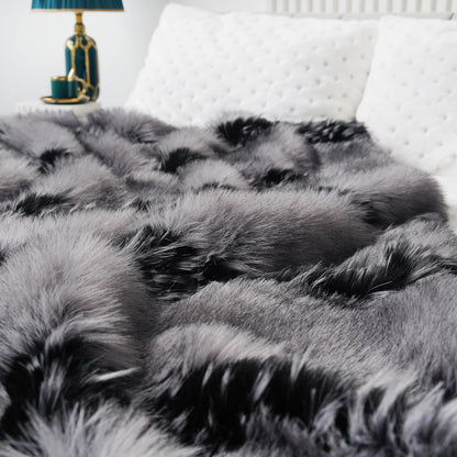 Fox Faux Fur Luxury Throw Blanket - Super Warm, Elegant & Cozy - 74"x90" Grey Washable Plush Blanket for Couch, Armchair & Bed
