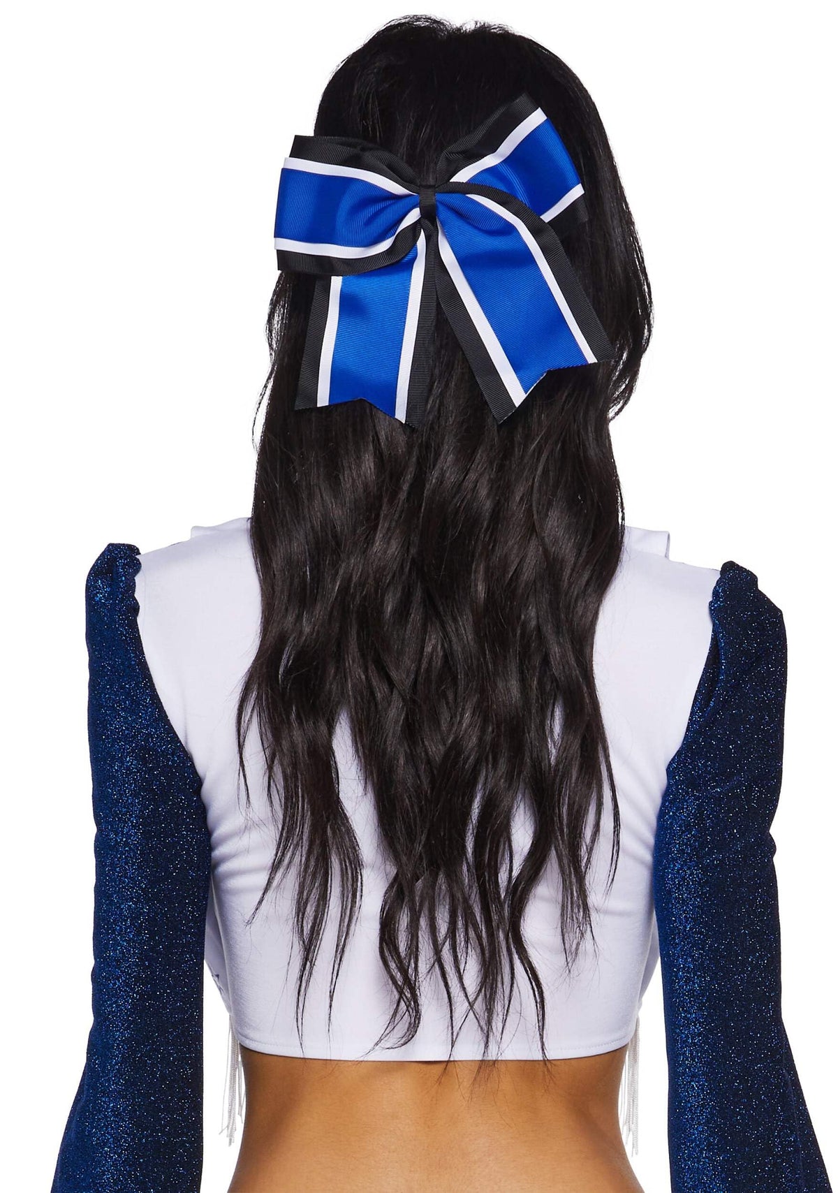 Dolls Kill Lone Star Cheerleader Costume Set by Trickz N' Treatz – Crop Top, Shorts, Vest, Pom-Poms, and Hair Clip – Blue, XX-Small