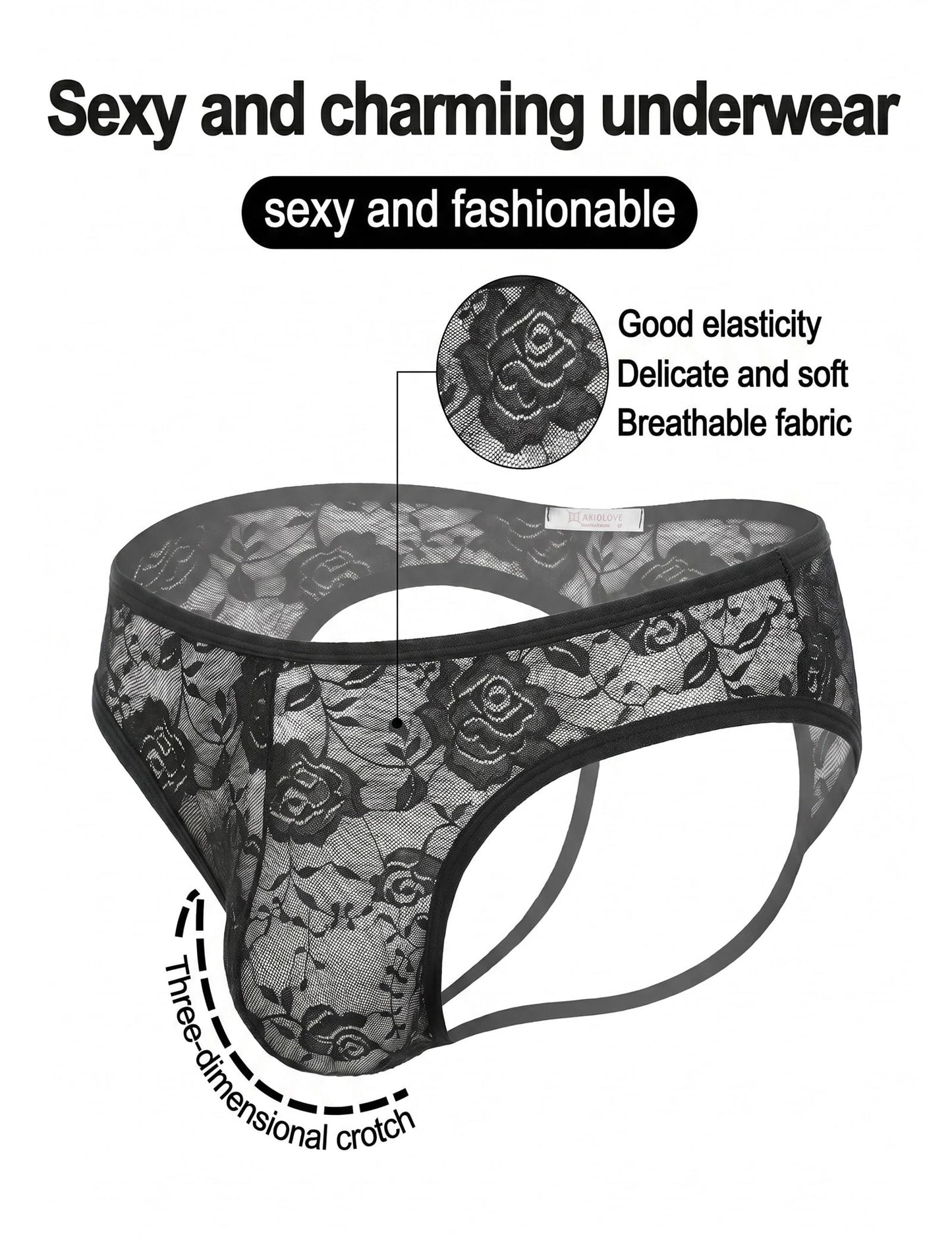Avidlove Mens Lace Thong Sexy Low Rise Tback Mesh G-string Underwear Black