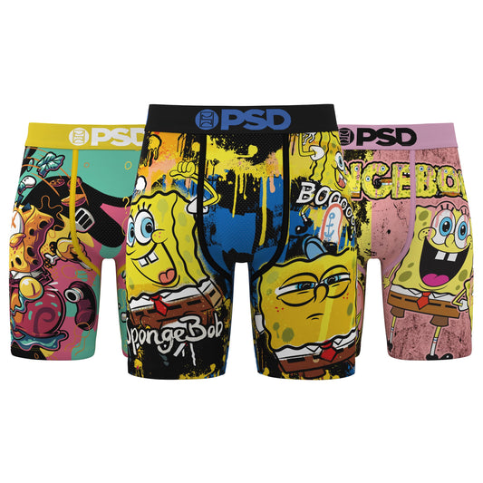 PSD Underwear Men's Spongebob Chaos Boxer Brief 3 Pack, Multi, XL