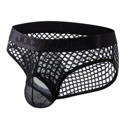 JOCKMAIL Men's Sexy Underwear Briefs Mesh Breathable Comfortable Low Rise Underwear for Men (US, Alpha, X-Large, Regular, Regular, Black)