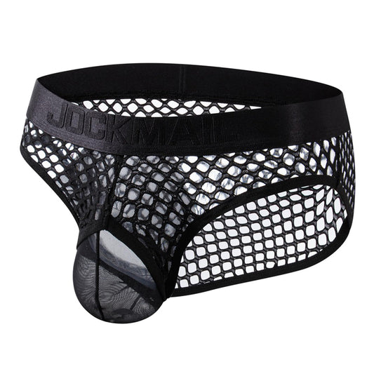 JOCKMAIL Men's Sexy Underwear Briefs Mesh Breathable Comfortable Low Rise Underwear for Men (US, Alpha, X-Large, Regular, Regular, Black)