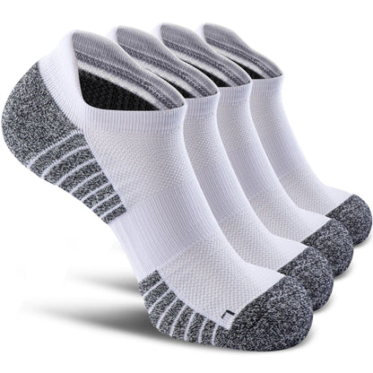 SITOISBE No Show Sports Compression Running Socks for Men Women Circulation 4-pairs, Low Cut Cushioned Socks Moisture Wicking Arch Support for Planter Faciatis Golf Exercise, White, Medium