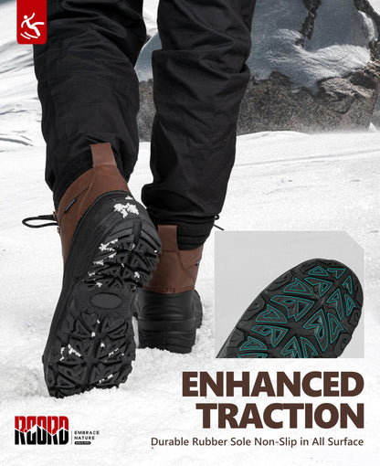 R CORD Snow Boots for Men Mens Snow Boots Winter Hiking Boots Waterproof Insulated Brown Size 9