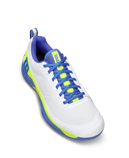 WILSON Rush Pro 4.5 Men's Tennis Shoes, White/Amparo Blue/Safety Yellow, 11