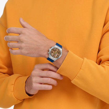 Swatch New Irony Chrono Unisex Dress Watch Stainless Steel Brown Quartz Water Resistant SIDEREAL Glow